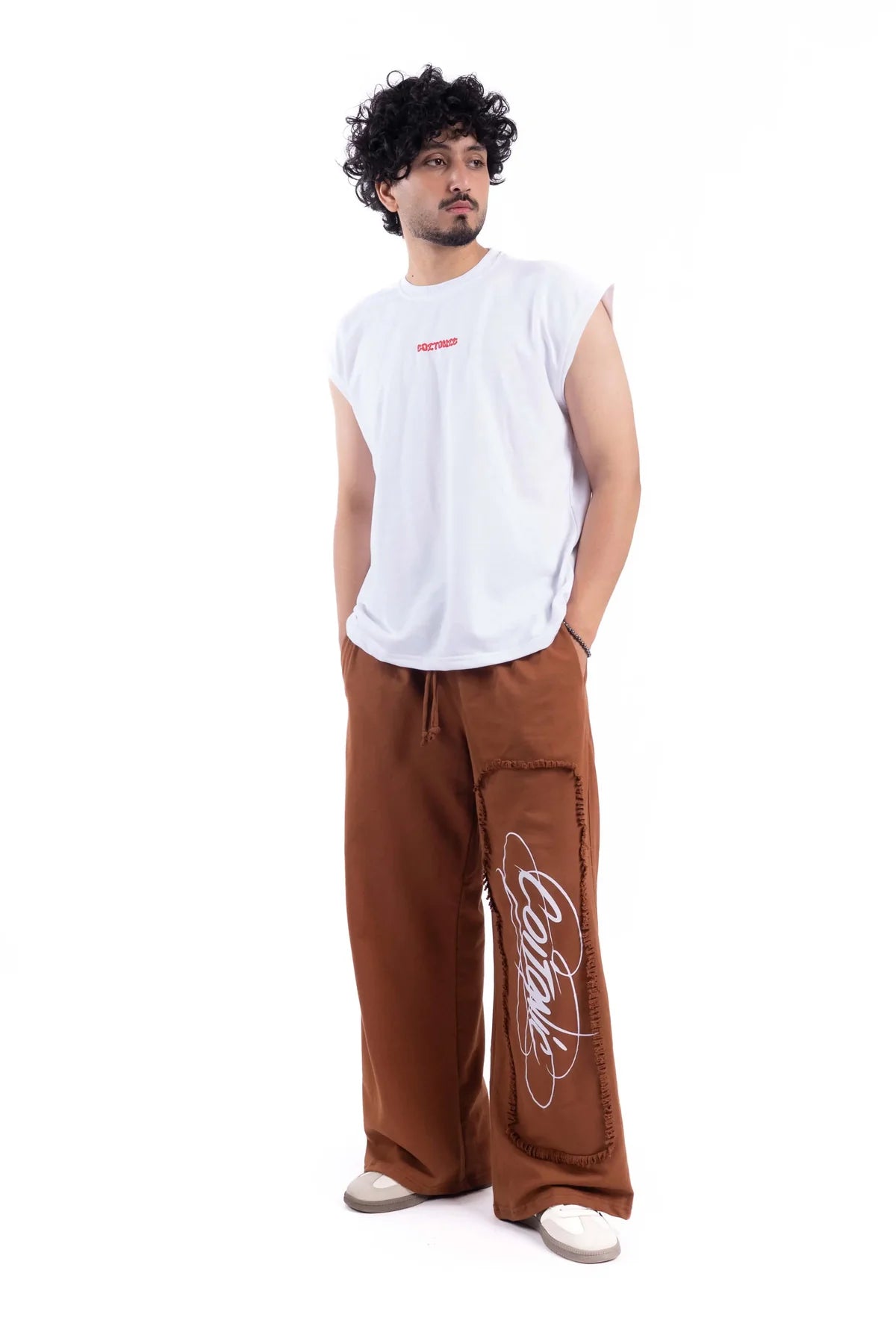 Raw Edge Wide-Leg Joggers